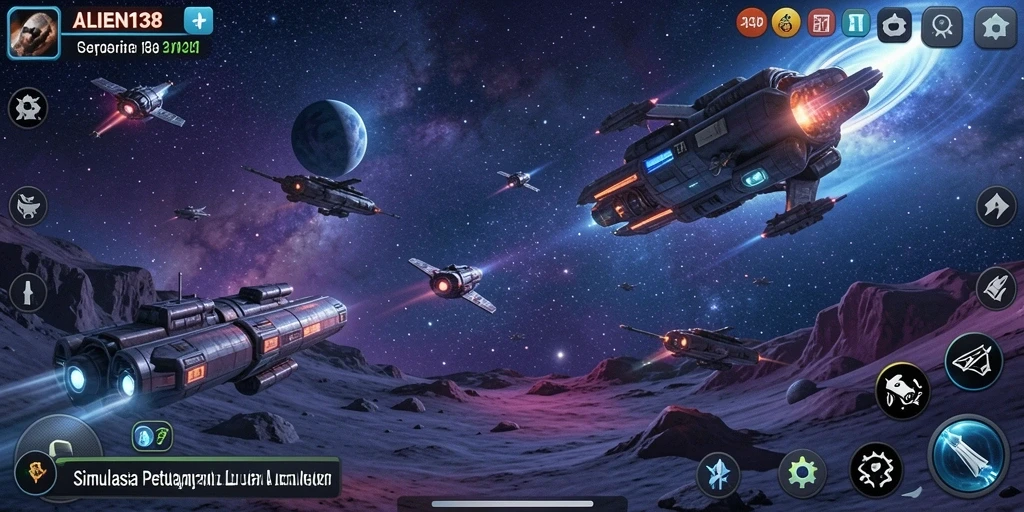 Tampilan gameplay ALIEN138 yang menunjukkan eksplorasi luar angkasa.