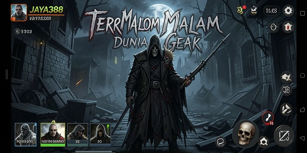 Tangkapan layar utama game JAYA388 menampilkan momen mencekam di dunia horor.
