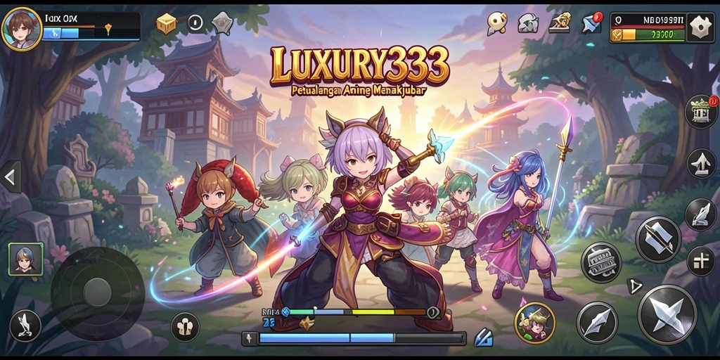 Tampilan utama LUXURY333 dengan karakter anime penuh aksi.