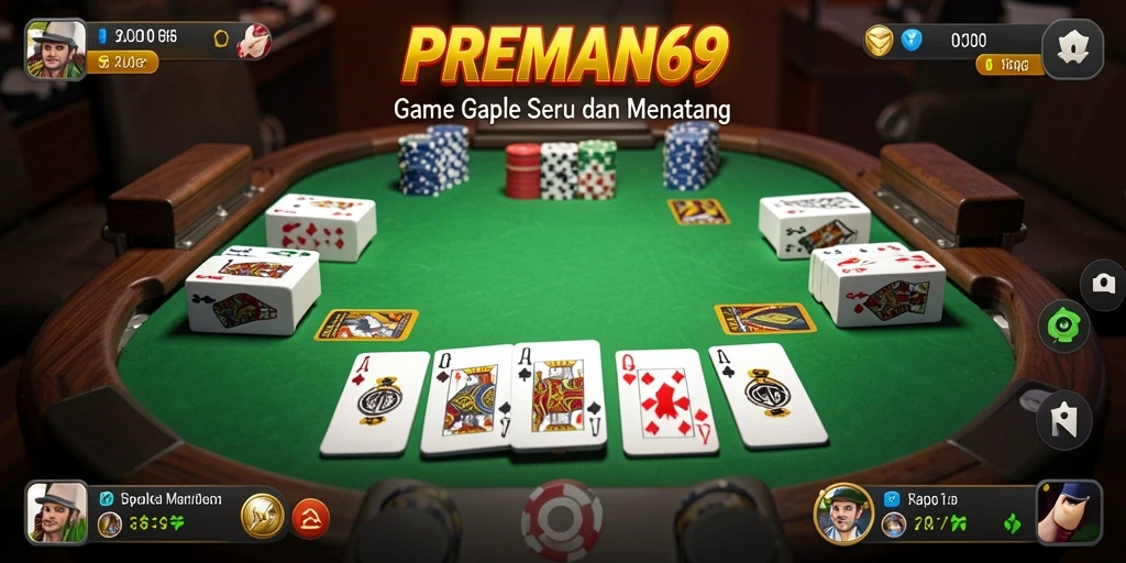 Tampilan gameplay seru dalam PREMAN69, menunjukkan kartu Gaple yang menantang.