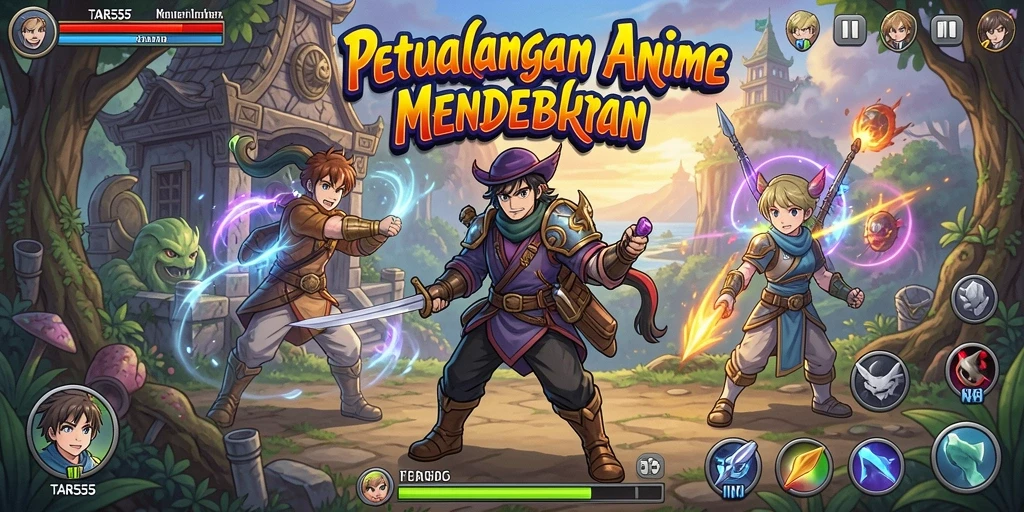 Tampilan dinamis dari pertempuran dalam game Anime yang mendebarkan.