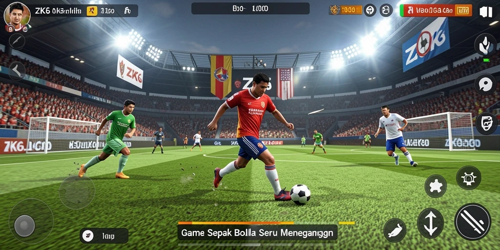 Tangkapan layar gameplay ZK6 yang menampilkan aksi sepak bola nyata.